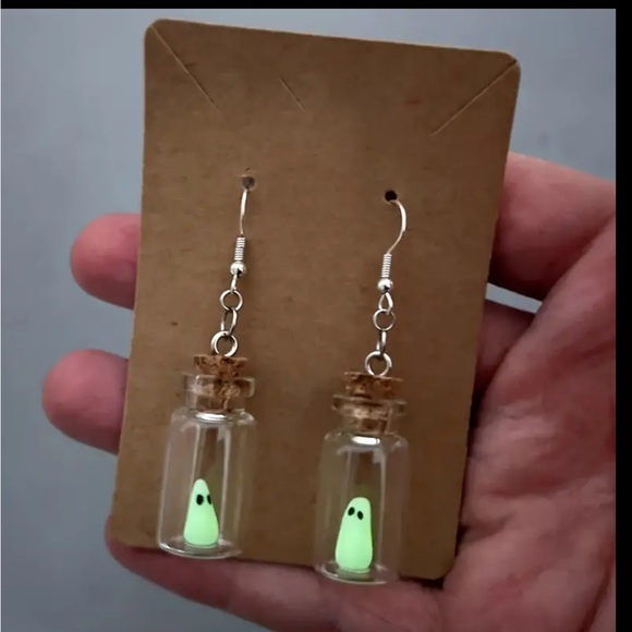 Glow In The Dark Ghosts in Glass Bottle Earrings - Picture 5 of 5